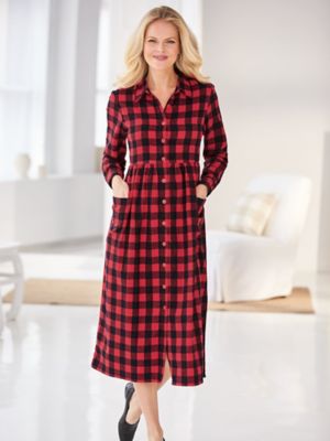Midi Long-Sleeve Flannel Dress - Blair